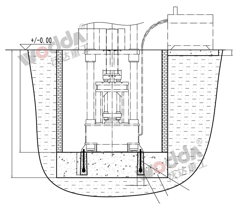 800噸匣缽液(yè)壓機(jī)地基(jī)圖