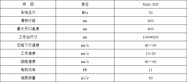 50噸單臂液壓機(jī)參(cān)數(shù)