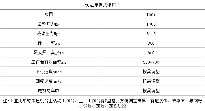 100噸(dūn)單臂液壓(yā)機參數