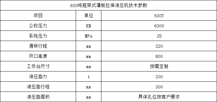 630噸框(kuàng)架式薄闆(pǎn)拉伸液壓機
